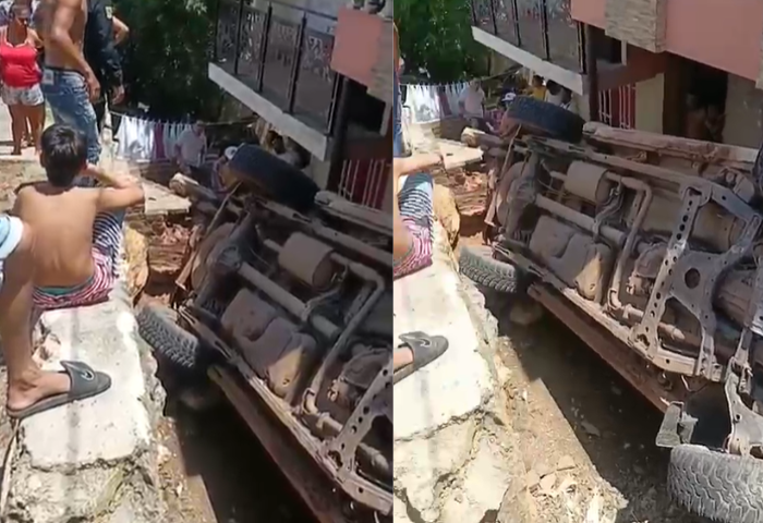 EN VIDEO: Camioneta quedó sin frenos y se volcó, no hubo víctimas