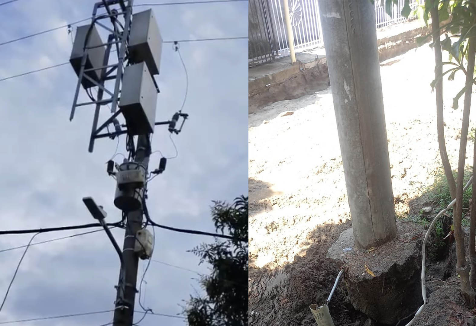 Las lluvias y una obra inconclusa están a punto de hacer caer un poste en Cantilito